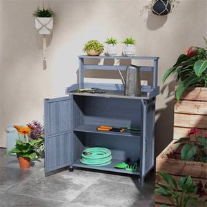 Gray Potting Bench with Storage Cabinet for Sheds & Outdoor Storage - Product Image 1