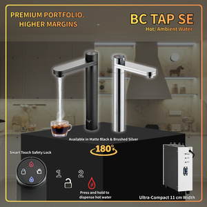 Robinet d'eau chaude BC TAP SE, rotation à 180 degrés, sous comptoir, électrique, acier inoxydable, noir mat, argent brossé - Product Image 1