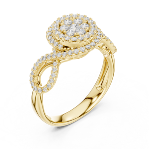 Anillo de Diamantes con Halo Redondo en Oro Amarillo, Anillo de Compromiso y Boda con Diseño Floral para Mujer, Joyería Fina de Lujo - Product Image 4