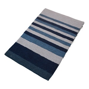 Tapis moderne en laine bleu-gris tufté à la main 9x12, design rayé, pour salon, chambre, hôtel - Product Image 3
