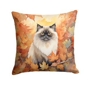 Gato del Himalaya en hojas de otoño almohada decorativa 14H x 14W lavable a máquina para uso interior y exterior para sofá cama o Patio - Product Image 1
