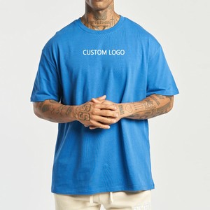 Camiseta Azul de Manga Corta con Cuello Redondo y Corte Holgado para Hombre, en Jersey de Algodón, con Logotipo Personalizado en la Parte Delantera, Estilo Casual Urbano, Venta al Por Mayor OEM - Product Image 1