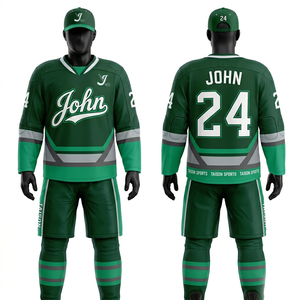 Uniforme de Hockey sobre Hielo para Hombre, Tela Interlock de Poliéster Premium de 220 GSM, Diseño de Paneles en Color Verde Azulado, Logotipo Personalizado por Sublimación - Product Image 2