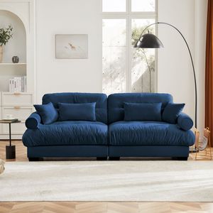 Grande Divano Moderno a Due Posti in Velluto con Braccioli Imbottiti e Cuscini Decorativi per il Soggiorno - Product Image 3