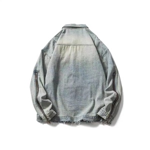 Custom Winter Denim Y2K <b>Jacket</b> <b>With</b> Metal Zipper <b>Fleece</b> <b>Lining</b> Men's Worn Out Vintage Denim Washed <b>Jacket</b> - Product Image 3