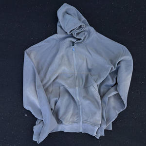 Sudadera con capucha bordada con lavado de cremallera de algodón 100% de alta calidad personalizada Retro Cool Sun Faded Loose Heavy Acid Wash para hombres - Product Image 3