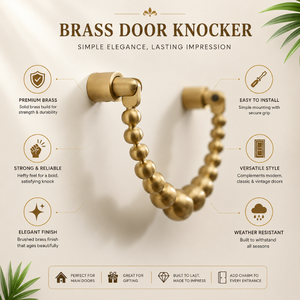 Antique Brass <b>Beaded</b> Chain <b>Door</b> Knocker Decorative Luxury Front <b>Door</b> Hardware Vintage Entrance Accent for Homes Villas Hotels - Product Image 5
