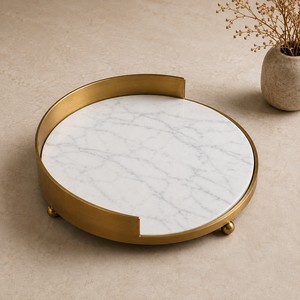 Elegant Brushed <b>Gold</b> <b>Serving</b> <b>Tray</b> Perfect For Candles Perfumes Fruits Coffee Table Decor Bathroom Organization And Premium - Product Image 5