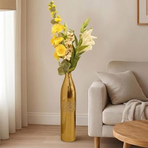Florero Metálico Dorado de Primera Calidad, Florero de Piso Metálico Dorado Brillante para Sala de Estar o Dormitorio, Resistente, con Recubrimiento de Polvo Dorado Disponible - Product Image 1