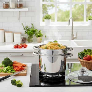 Casserole vapeur professionnelle avec une construction durable en acier inoxydable, couvercle en verre trempé, cuisson multi-usages - Product Image 6