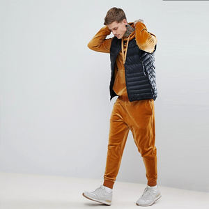 Survêtement de sport pour homme en velours bleu, personnalisable avec logo, marque privée, à la mode, avec fermeture éclair - Product Image 4