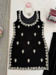 Top Reversible Negro de Georgette Sintética, Pantalones Plazzo de Secado Rápido, Sin Arrugas, Elásticos, para Fiestas, Diwali y Bodas - Product Image 6