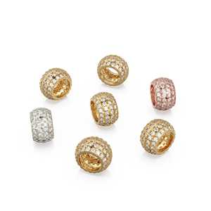 Rondelles de Diamantes de Oro Italiano Sólido de 14K, Grandes, Redondas, con Diamantes, Adorno, Diamantes Engastados en Pavé, Rondelle con Textura - Product Image 3