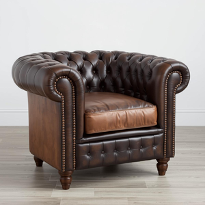 Fauteuil Chesterfield traditionnel en cuir marron, capitonné, pour la décoration du salon - Product Image 1