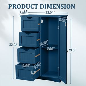 Mobile da Bagno Blu Navy con 4 Cassetti e 1 Anta in MDF con Finitura Verniciata, Impiallacciatura in Melammina, Strisce Verticali 56*30*82.5cm - Product Image 6