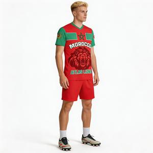 Camiseta de Béisbol de los Leones del Atlas de Marruecos para Hombre, Manga Corta, Cuello en V, Estampado Sublimado, Rojo y Verde, Camiseta Deportiva de Equipo - Product Image 2