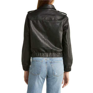 Blouson bomber en cuir PU noir, coupe ajustée, col rabattu, fermeture éclair, couleur unie, style automne, unisexe - Product Image 3