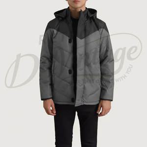 Veste matelassée à capuche pour homme, gris et noir, bicolore contrasté, manteau d'hiver rembourré, vêtement d'extérieur décontracté et chaud - Product Image 6