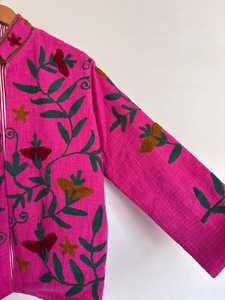 Pink Mandarin Collar Embroidered Coat Floral Print Long Sleeve Loose Fit Chinese Style Woven Acrylic Jacket <b>All</b> Seasons Casual - Product Image 5