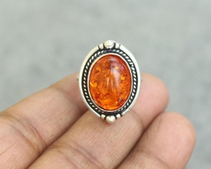 Bague ovale en ambre baltique véritable, argent sterling 925, bijoux faits à la main, fournisseur en gros - Product Image 1
