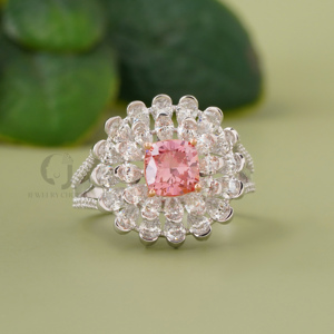 1.01 Carat Vivid Pink Lab Grown Diamond <b>Cushion</b> Cut Engagement Ring White Gold Halo Pear <b>Round</b> Side Stones Luxury Bridal Jewelry - Product Image 1