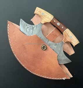 Cuchillo para Pizza de Acero de Damasco Hecho a Mano de Alta Calidad con Mango de Madera y Funda de Cuero - Product Image 4