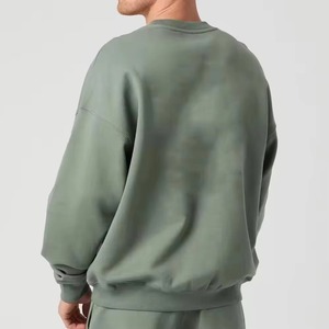 Sudadera con capucha y suéter de algodón premium para hombre, de felpa lisa teñida, jersey de cuello redondo blanco, conjunto de jogger personalizado OEM al por mayor - Product Image 5