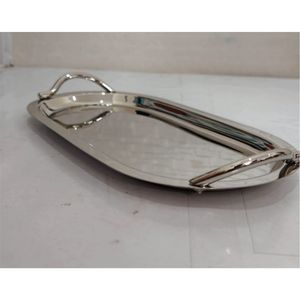 Bandeja de Servicio de Acero Inoxidable con Acabado Espejo Premium - Plato de Metal Oblongo para Café con Asas Decorativas para Hotel y Restaurante - Product Image 4