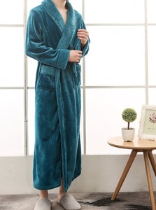 Robe de nuit en flanelle douce et ample en tricot uni, grande taille, automne/hiver, pour hommes et femmes - Product Image 5