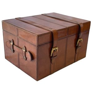 Classic Leather <b>Storage</b> <b>Box</b> Rectangle With Lid Hinged Design Beige Brown <b>Stackable</b> Organizer <b>Box</b> Hampers - Product Image 3