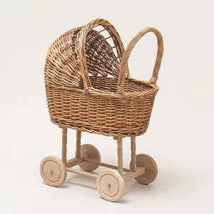 Cochecito de Mimbre Natural Hecho a Mano, con Marco de Madera y Gran Capacidad de Carga para Niños, Fabricación Vietnamita - Product Image 1