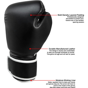 Guantes de Boxeo Dawnforce Fight Gear de Cuero Negro con Cierre Completo en los Dedos, Impermeables, para Entrenamiento, para Adultos, 8oz 12oz 14oz 16oz - Product Image 6