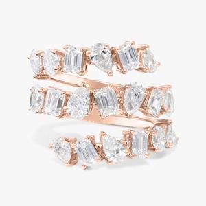 Bague Statement à Trois Rangs de Diamants en Or Massif 14k 18k, Demi-Éternité, Bijoux de Luxe Modernes, Diamants de Laboratoire Multi-Formes Certifiés IGI 3.59 - Product Image 5