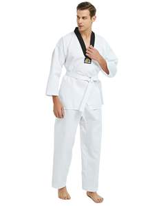 Uniforme de taekwondo de alta calidad, tela de polialgodón ligera, transpirable y duradera, uniforme de entrenamiento con cuello en V para hombres y mujeres - Product Image 4