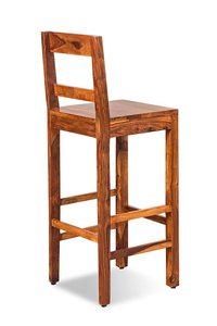 Taburete de bar de madera maciza de teca con respaldo alto y escalones integrados para reposapiés - Product Image 2