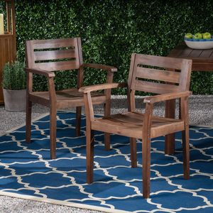 STAMFORD Juego de 2 Sillas de Comedor de Madera de Acacia Marrón Oscuro, Sillón de Patio para Jardín, Piscina y Terraza - Product Image 1