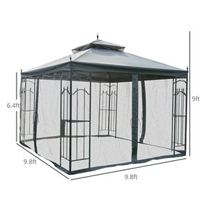 Gazebo da Giardino in Acciaio Grigio 10x10 con Tende a Rete e Ripiani, Ideale anche come Spogliatoio per Donne - Product Image 3