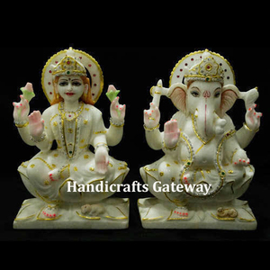 Pure White Marble Laxmi Ganesh <b>Statue</b> - Product Image 3