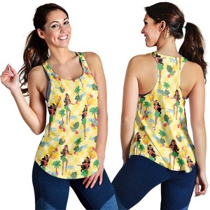 Camiseta sin mangas para mujer con estampado floral tropical amarillo, cuello redondo, transpirable, de poliéster tejido, estilo casual, impresión digital - Product Image 1