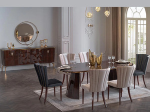 Ensemble de salle à manger moderne de luxe en teck massif, 7 pièces, table rectangulaire contemporaine pour villa, appartement, entrée, meubles de maison - Product Image 3