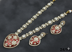 Conjunto de Collar Largo y Pendientes de Perlas Minakari Tradicionales Indios, Chapados en Oro, Elegantes y Modernos, para Mujeres y Niñas, para Bodas - Product Image 2