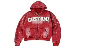 Hoodie streetwear à strass, broderie personnalisée effet vieilli, délavage acide, délavage à la pierre vintage, coupe oversize carrée, épaules tombantes, MOQ 10 - Product Image 5