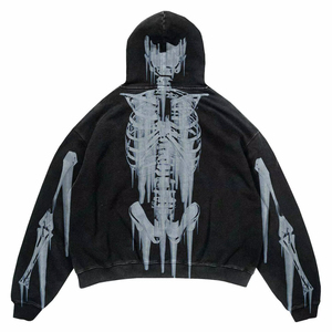 Premium Custom <b>Men's</b> Oversized Hoodie Green Skeleton Dripping Print Streetwear Regular Sleeve Knitted Cotton Autumn Wear Hoodie - Product Image 4