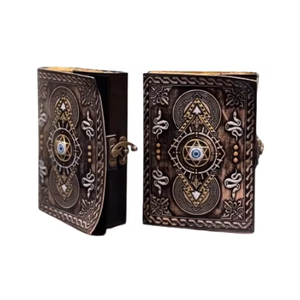 Diario Clásico Vintage de Cuero Vacuno Hocus Pocus, Libro de Hechizos con Ojo Turco de Aleación, Decoración Artesanal Religiosa de Brujería para Halloween - Product Image 4