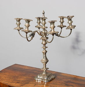 Vintage silver-plated 3-lite <b>candelabra</b> featuring a smooth tapered stem and distinct looping metal accent rings at wholesales - Product Image 2