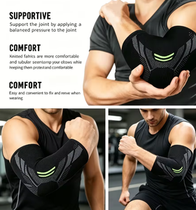Manga de compresión para codo, soporte transpirable de punto con almohadilla de silicona, soporte ajustable para codo de tenista - Product Image 2