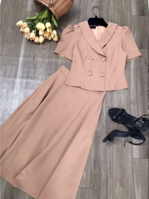Streamline Design Slimming Two-Piece Sky Blue Women's Business Skirt Suit Set Elegant Formal Double Breasted Button