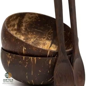 Artex Quang Phu ชามกะลามะพร้าวทำด้วยมือแกะสลักสไตล์ Wabi Sabi ชามเสิร์ฟไม้ธรรมชาติไม่เคลือบ - Product Image 3
