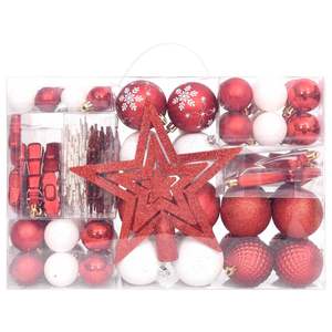 Ensemble de boules de Noël rouges et blanches en plastique avec incrustations décoratives, diverses boules et ornements pour arbre de Noël pour une présentation festive - Product Image 2