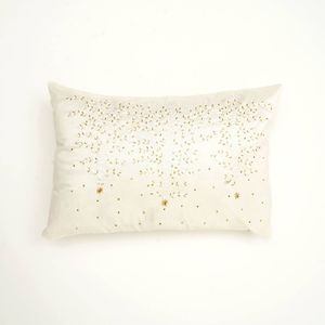 Cuscino Decorativo in Poliestere 100% Avorio con Ricami e Perline, Morbido ed Elegante, 24x16 - Product Image 1